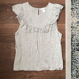 H&M ruffle neck sleeveless top stripe white 12/L